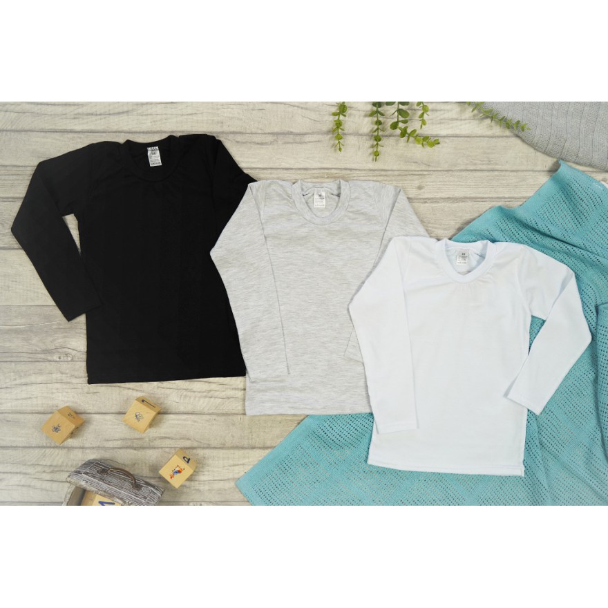 3PAK BLUZKA biała czarna szara koszulka z długim rękawem