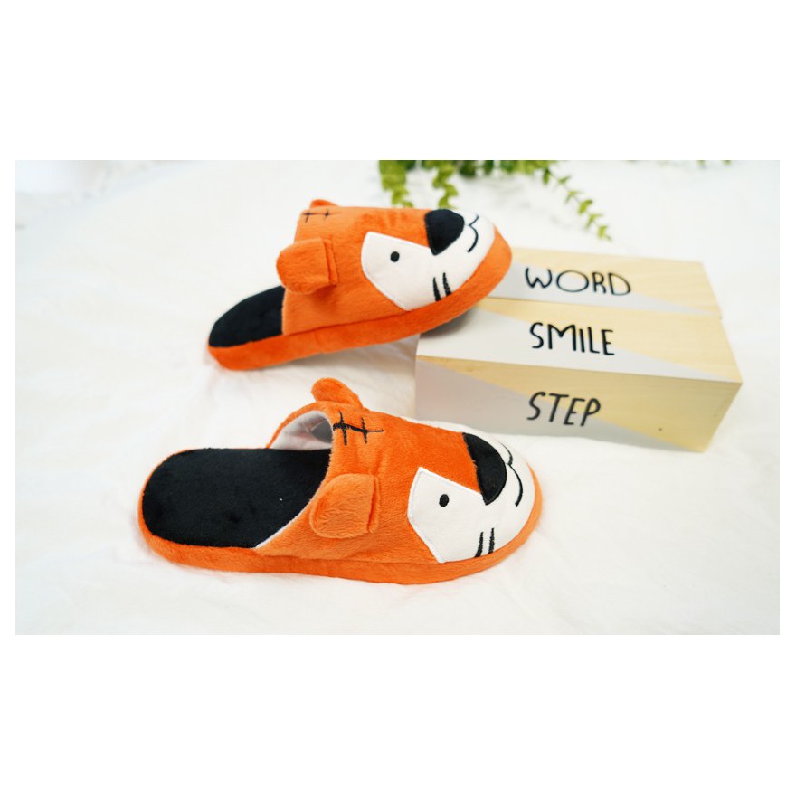 Pomarańczowe KAPCIE TYGRYSKI ciepłe ciapy klapki