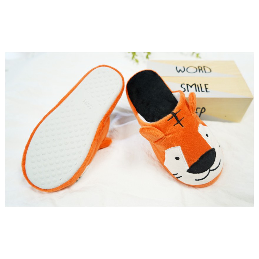 Pomarańczowe KAPCIE TYGRYSKI ciepłe ciapy klapki