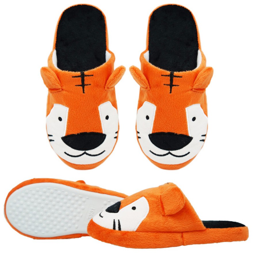 Pomarańczowe KAPCIE TYGRYSKI ciepłe ciapy klapki