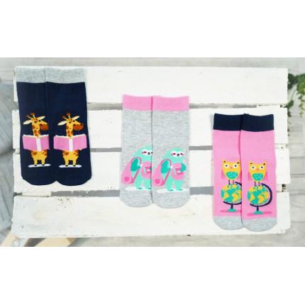 3pak SKARPETKI bawełniane LENIWIEC ŻYRAFA skarpety dziewczęce D-57