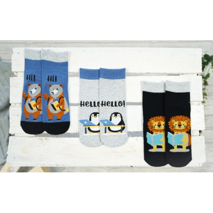 3pak SKARPETKI bawełniane PINGWIN LEW MIŚ skarpety chłopięce C-51