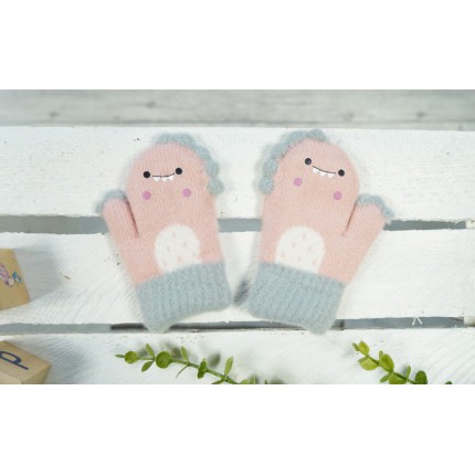 Różowe RĘKAWICZKI ciepłe 1P na futerku ocieplane STWOREK r. 110-116