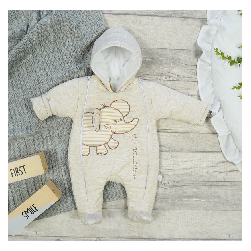 Kombinezon bawełniany beżowy SŁONIK ocieplany
