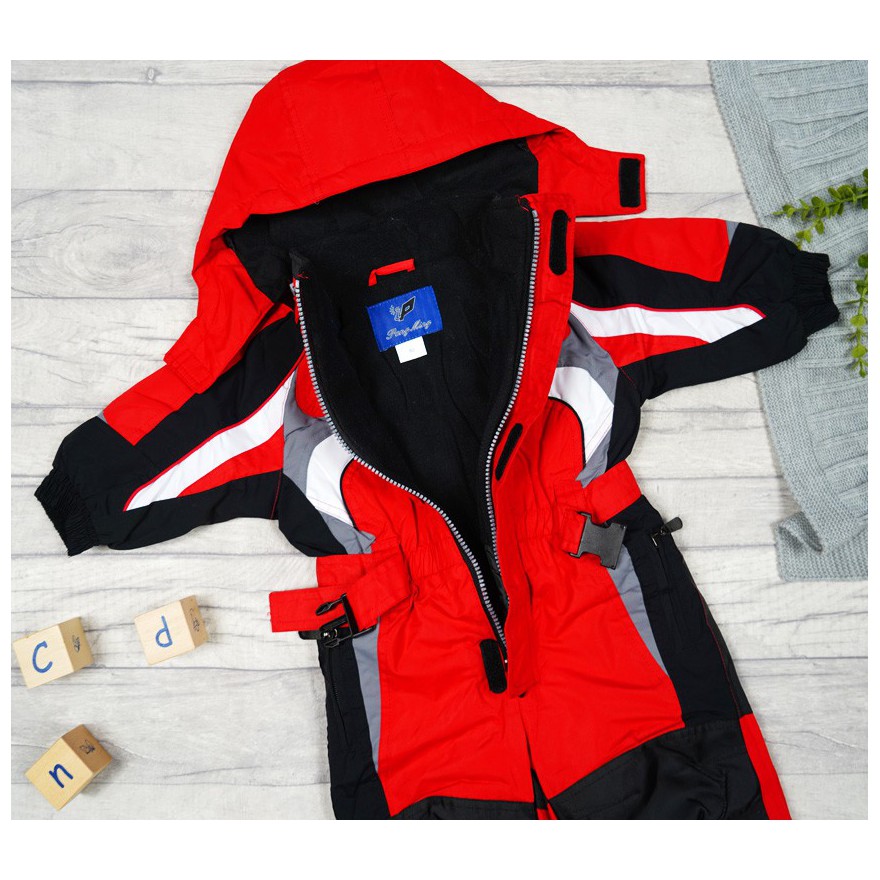 ZIMOWY KOMBINEZON jednoczęściowy CZERWONO- CZARNY termoaktywny