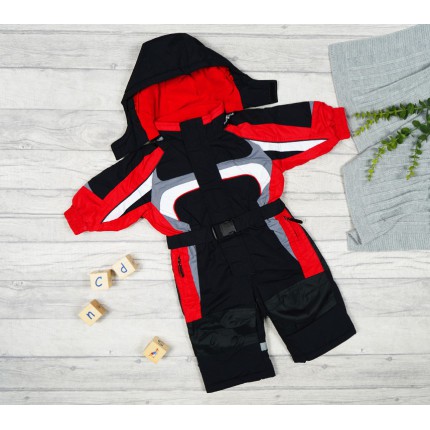 ZIMOWY KOMBINEZON jednoczęściowy CZARNO - CZERWONY termoaktywny