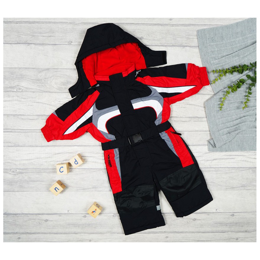 ZIMOWY KOMBINEZON jednoczęściowy CZARNO - CZERWONY termoaktywny