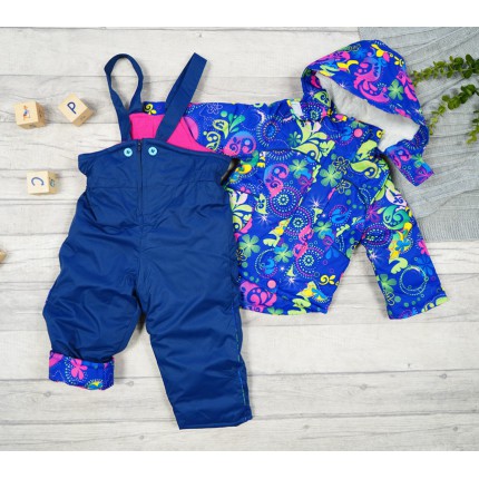 ZIMOWY KOMBINEZON dwuczęściowy GRANAT KWIATY kurtka + spodnie