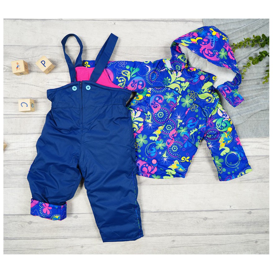 ZIMOWY KOMBINEZON dwuczęściowy GRANAT KWIATY kurtka + spodnie