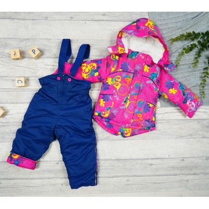 ZIMOWY KOMBINEZON dwuczęściowy RÓŻ KWIATY kurtka + spodnie