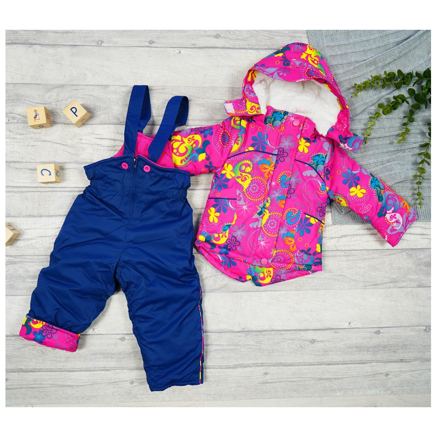 ZIMOWY KOMBINEZON dwuczęściowy RÓŻ KWIATY kurtka + spodnie