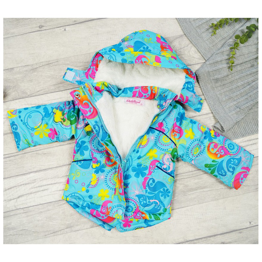 ZIMOWY KOMBINEZON dwuczęściowy BŁĘKIT KWIATY kurtka + spodnie