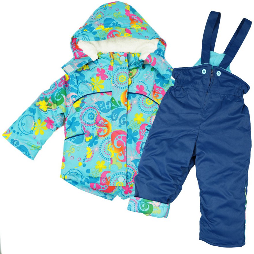 ZIMOWY KOMBINEZON dwuczęściowy BŁĘKIT KWIATY kurtka + spodnie