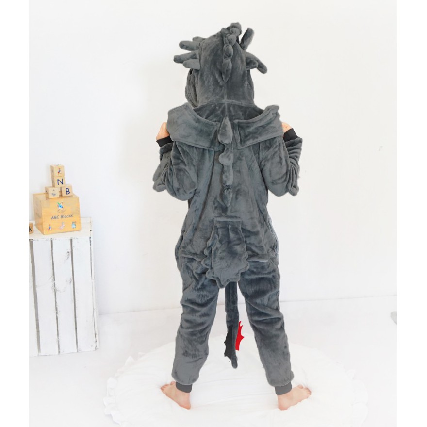 Grafit PIŻAMA jednoczęściowa SMOK z ogonem i kapturem kigurumi