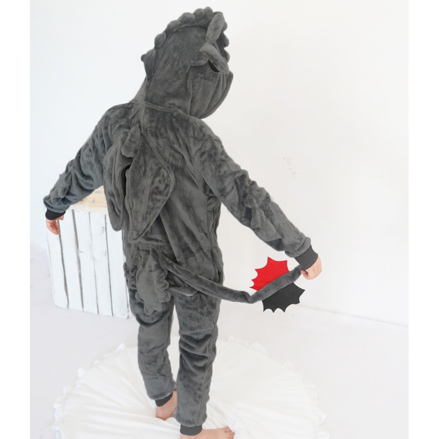 Grafit PIŻAMA jednoczęściowa SMOK z ogonem i kapturem kigurumi