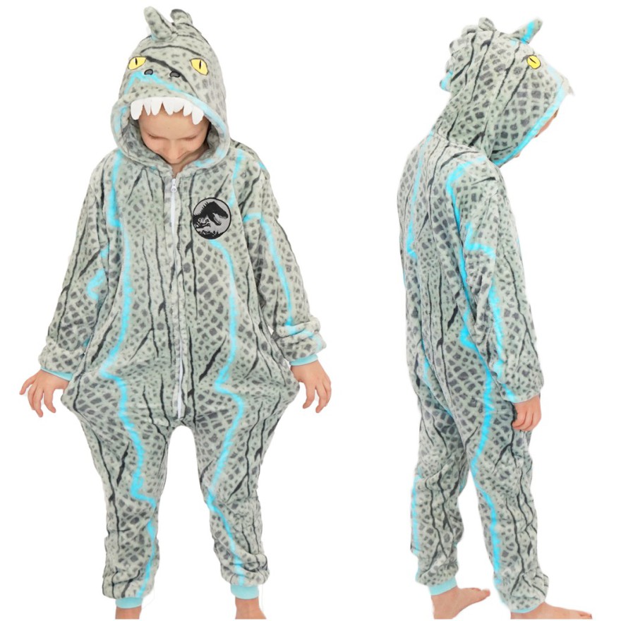 Seledynowa PIŻAMA jednoczęściowa DINOZAUR z kapturem kigurumi