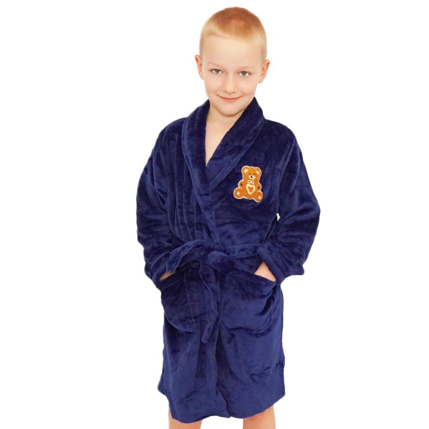 Granatowy ciepły SZLAFROK dziecięcy z misiem