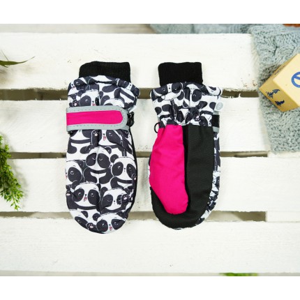 Czarno- różowe rękawiczki na śnieg narty PANDA 1P r.110-116