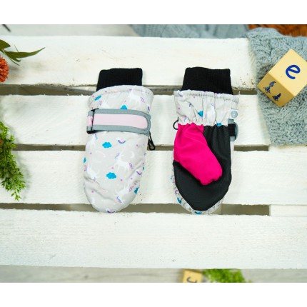 Szaro- różowe rękawiczki na śnieg narty JEDNOROŻCE 1P r.74-92