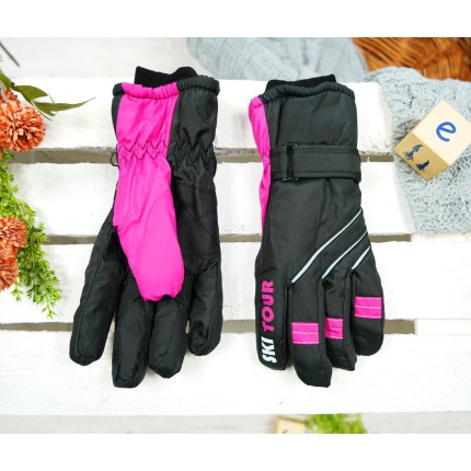 Czarno- różowe rękawiczki narciarskie 5P SKI TOUR r.146-170
