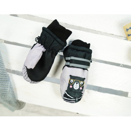 Szaro- czarne rękawiczki na śnieg narty MIŚ 1P r.74-92