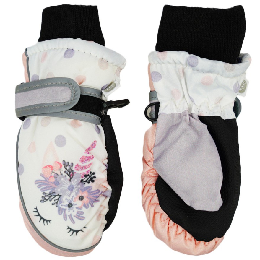 Biało- różowe rękawiczki na śnieg narty JEDNOROŻEC 1P r.74-92