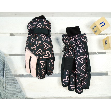 Czarno- różowe rękawiczki narciarskie 5P SERCA r.110-140