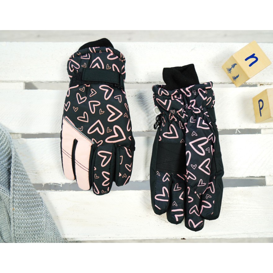 Czarno- różowe rękawiczki narciarskie 5P SERCA r.110-140