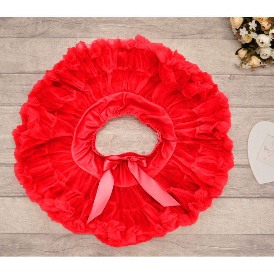 Czerwona puszysta SPÓDNICZKA tiulowa z falbankami święta