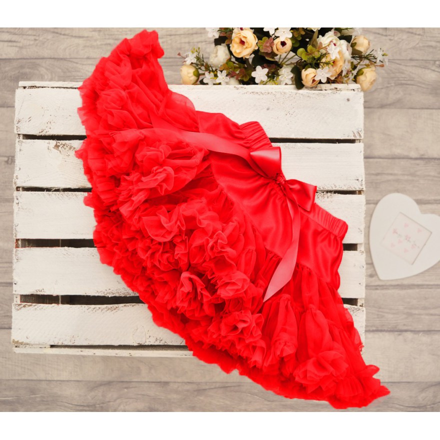 Czerwona puszysta SPÓDNICZKA tiulowa z falbankami święta