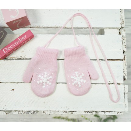 Różowe RĘKAWICZKI 1P ciepłe na sznurku ŚNIEŻKA r. 110-134