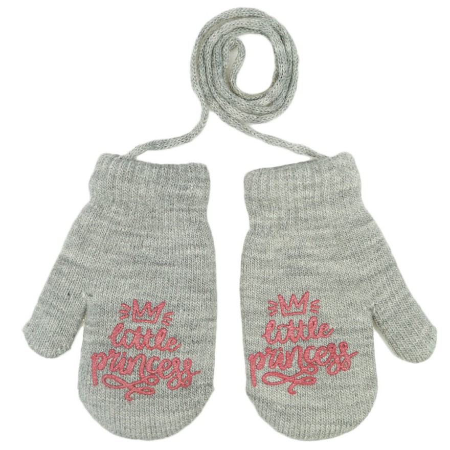 Szare RĘKAWICZKI 1P ciepłe na sznurku LITTLE PRINCESS r. 110-134