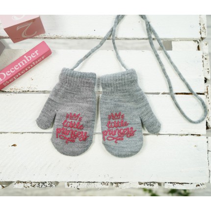 Szare RĘKAWICZKI 1P ciepłe na sznurku LITTLE PRINCESS r. 110-134