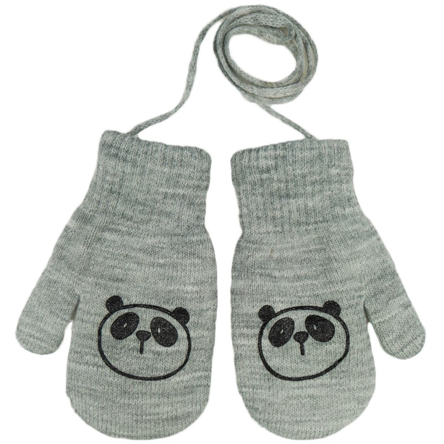 Szare RĘKAWICZKI 1P ciepłe na sznurku PANDA r. 110-134