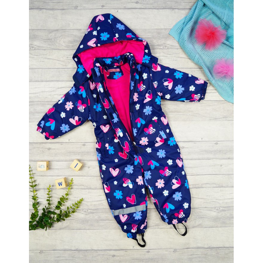 ZIMOWY KOMBINEZON jednoczęściowy GRANAT w serca i kwiaty