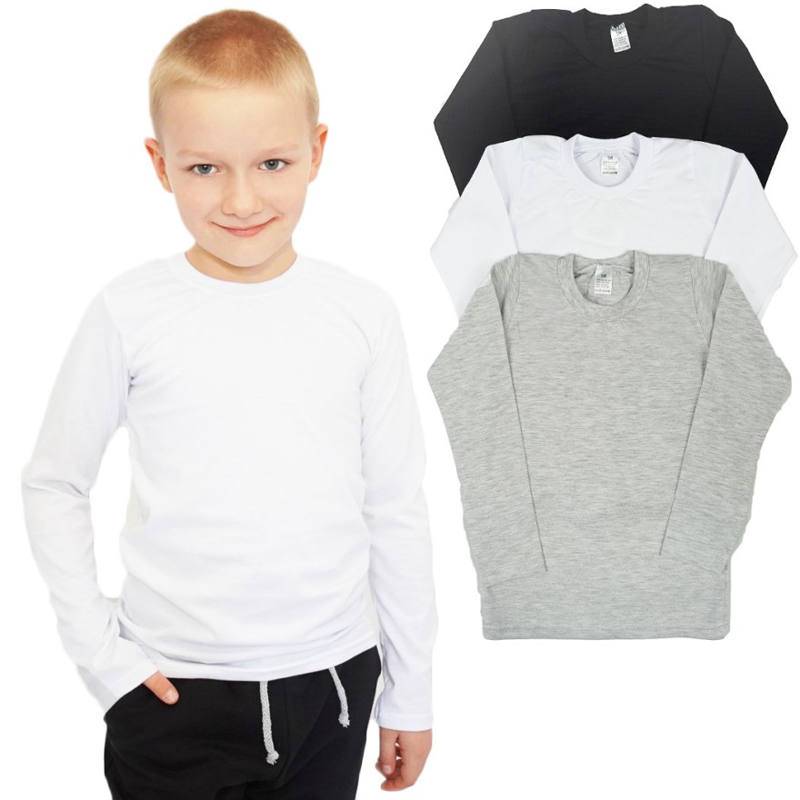 3PAK BLUZKA biała czarna szara koszulka z długim rękawem