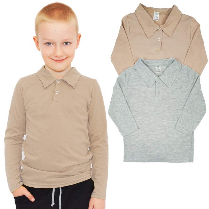 2PAK KOSZULKA POLO beż melanż z kołnierzykiem koszula