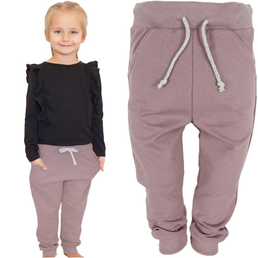 Lila spodnie dresowe wiązane wiosna jesień