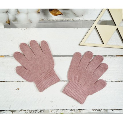 Pudrowe RĘKAWICZKI 5-palczaste gładkie r.98-164