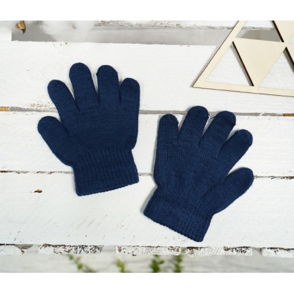 Niebieskie RĘKAWICZKI 5-palczaste gładkie r.98-164