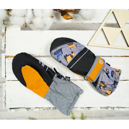 Szary- pomarańcz rękawiczki na śnieg narty KOPARKI 1P r.98-104