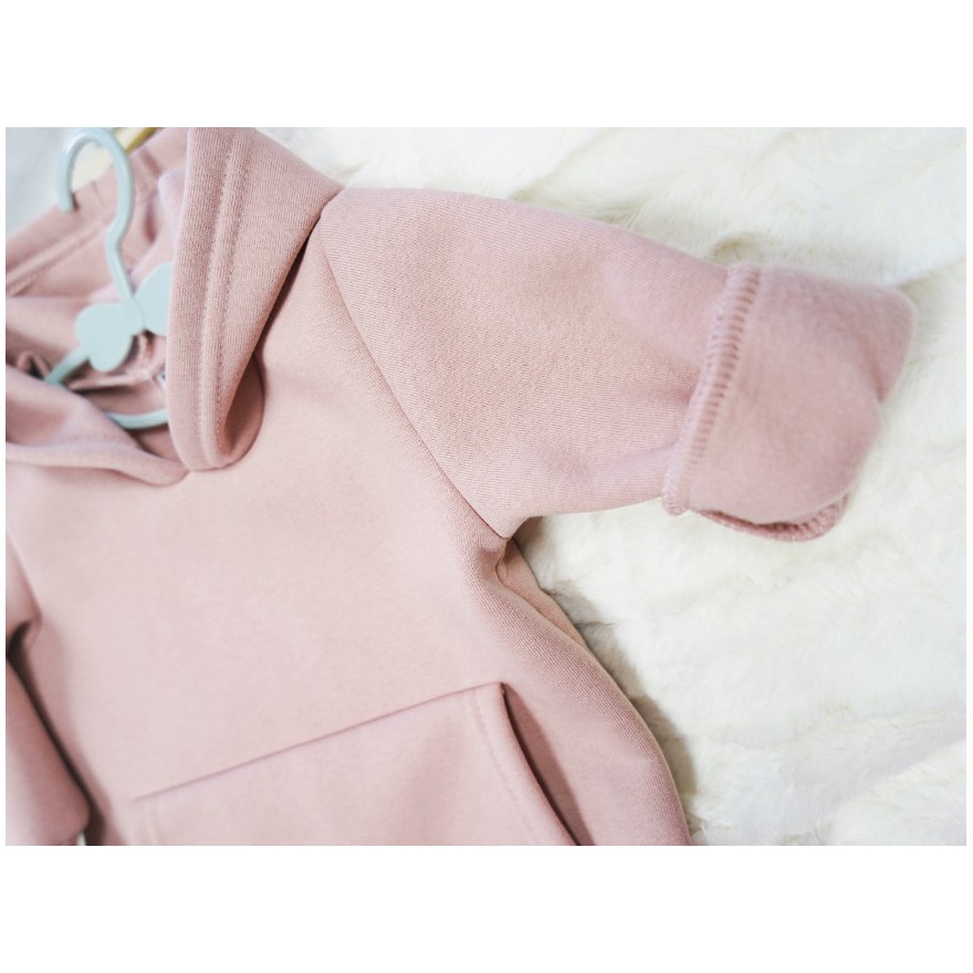 Pudrowy róż BLUZA ocieplana dresowa kangurka z kapturem