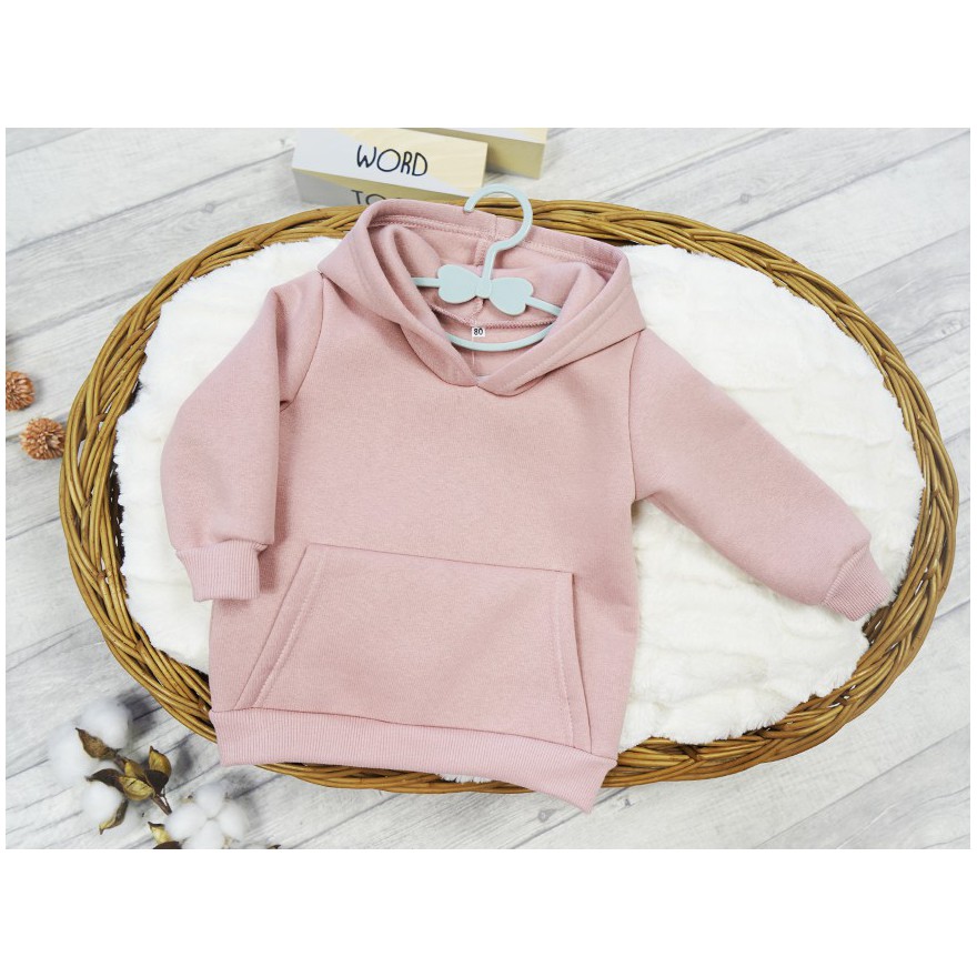 Pudrowy róż BLUZA ocieplana dresowa kangurka z kapturem