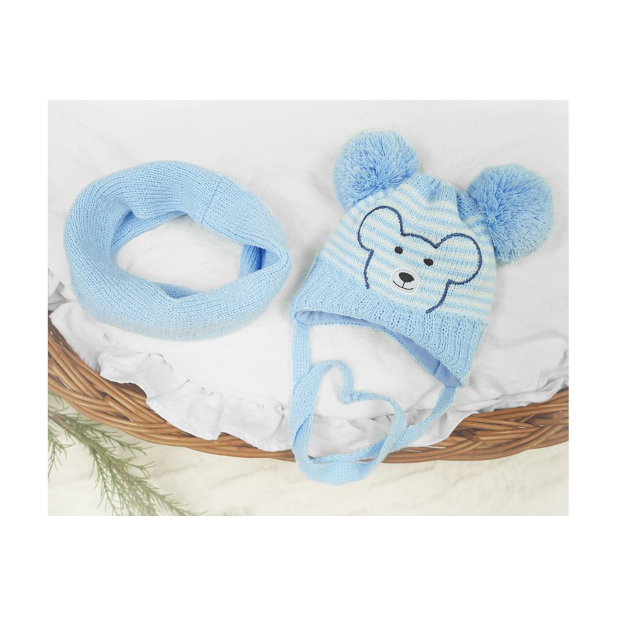 Niebieski komplet zimowy czapka MIŚ + komin