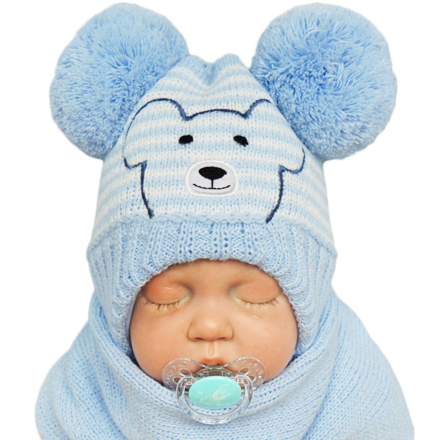 Niebieski komplet zimowy czapka MIŚ + komin