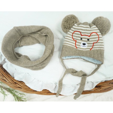 Beżowy komplet zimowy czapka MIŚ + komin