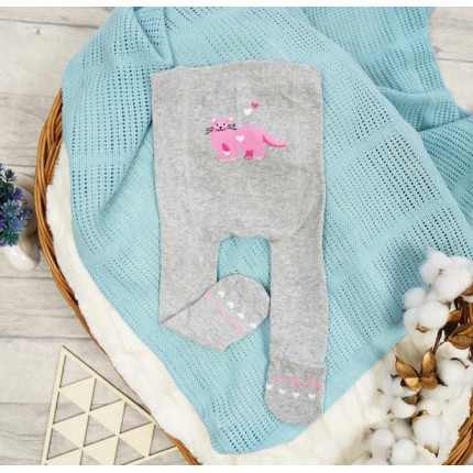 RAJSTOPY dziecięce szare różowy kot wzór 663