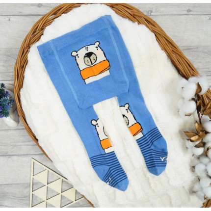 RAJSTOPY dziecięce niebieskie biały miś wzór 671