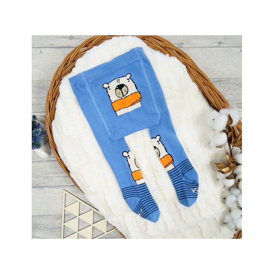 RAJSTOPY dziecięce niebieskie biały miś wzór 671