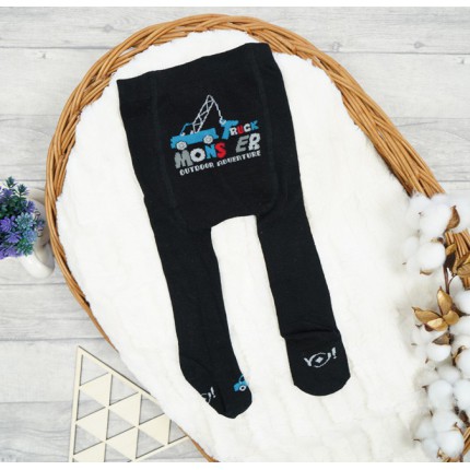 RAJSTOPY dziecięce czarne monster truck wzór 669